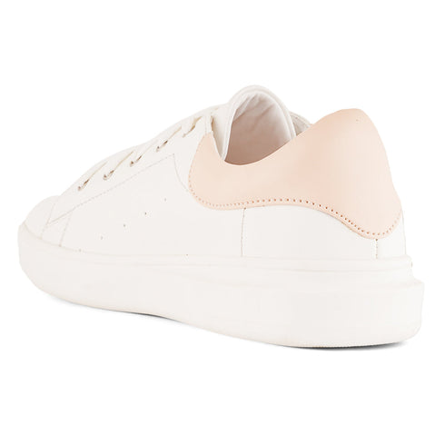 Women's White Lace-Up Casual Sneakers
