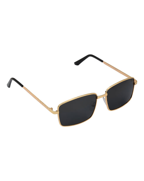 Men Gold and Black Toned Black Polarised Lens Rectangle Sunglasses