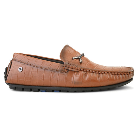 Men's Textured Driving Loafers with Buckle Detail