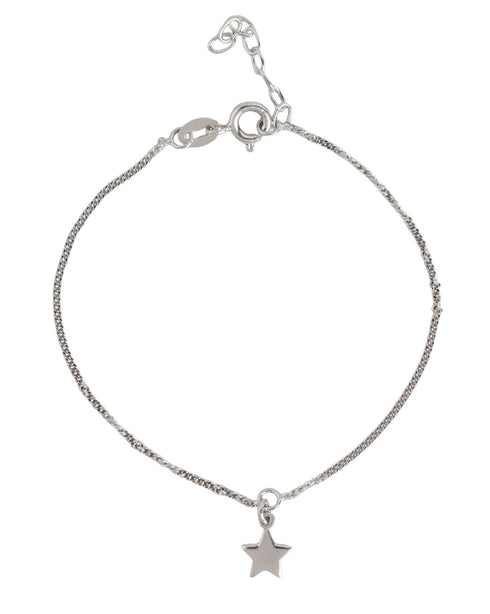925 Sterling Silver Rhodium Plated Dangling Star Charm Bracelet