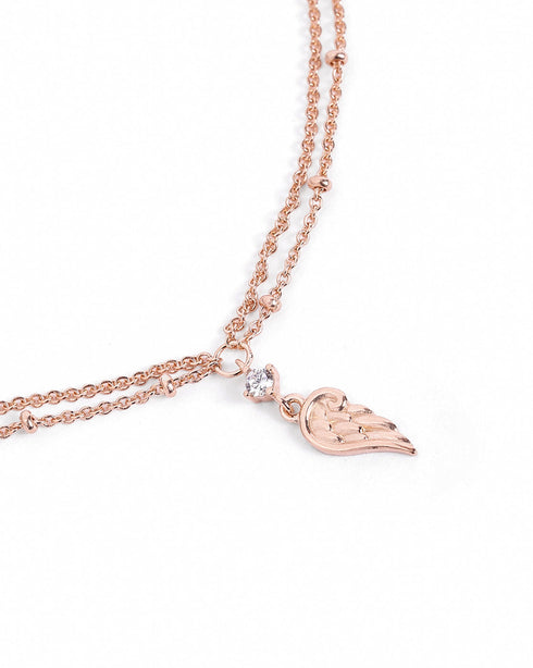 18kt Rose Gold Plated CZ Angel Wing Charm Layered Anklet