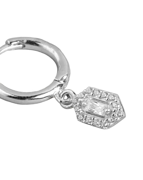 925 Sterling Silver Rhodium Plated CZ Geometric Hoop Earring