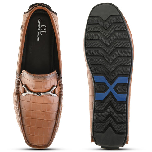 Men's Textured Driving Loafers with Buckle Detail