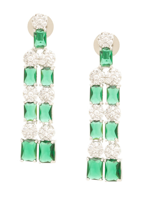 White Silver Plated Green AD Double layer Statement Jewellery Set