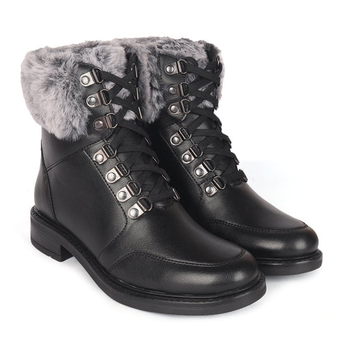 Women's Cozy Hiker Style Ankle Boot with Faux Fur Collar
