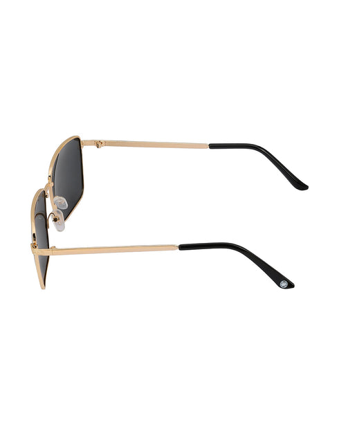 Unisex Gold and Black Toned Black Polarised Lens Rectangle Sunglasses
