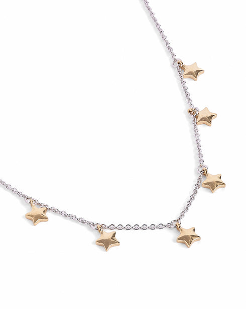 18kt Gold & Rhodium Plated Dual Tone Dangling Star Charm Necklace
