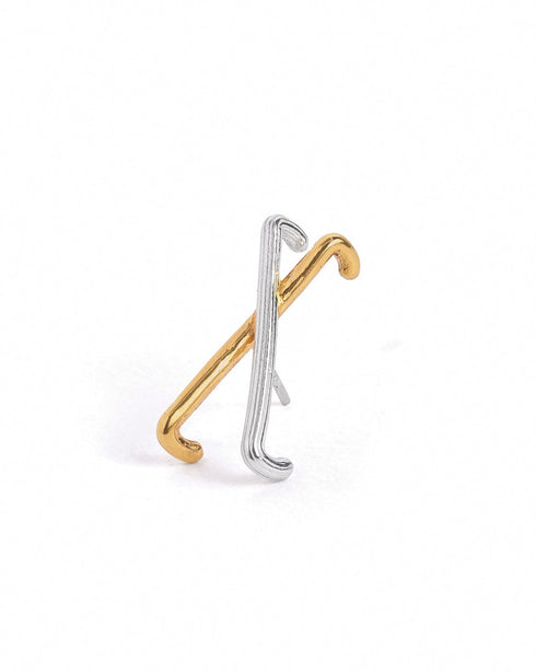 18kt Gold & Rhodium Plated Crossover Stud Earring