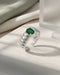 Rhodium Plated Emerald Blue Stone Adjustable Ring
