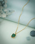 18kt Gold Plated Green Stone Square Pendant and Chain