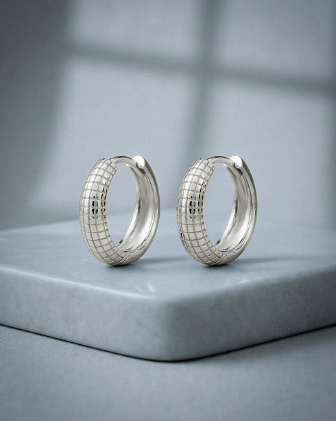 Rhodium Plated Textured Hoop