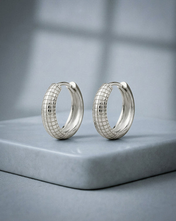 Rhodium Plated Textured Hoop