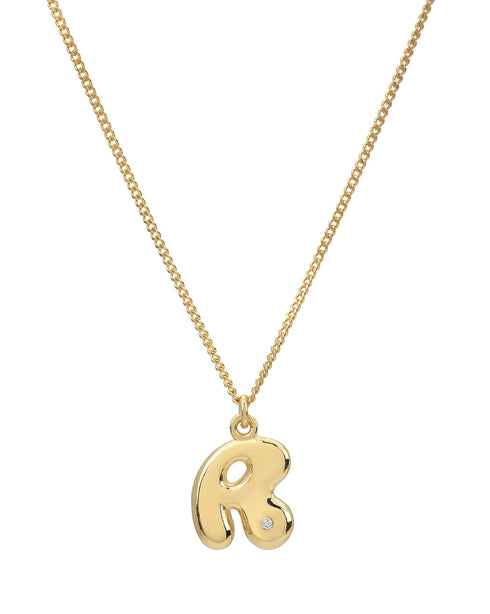 18Kt Gold Plated CZ 3D Balloon Letter A Pendant and Chain