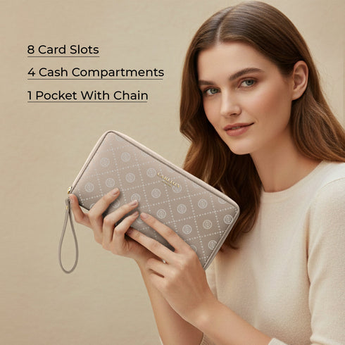 Carlton London Nude Printed Zip Around Wallet With Detachable Wrist Strap CLHB 26