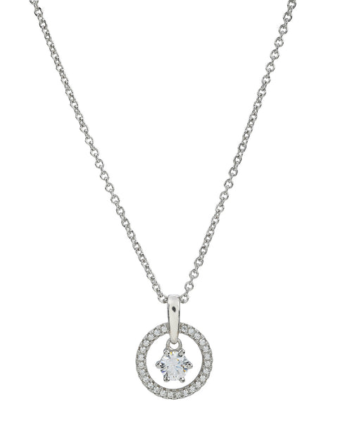 Premium Rhodium Plated Sparkle Solitaire CZ Pendant Chain