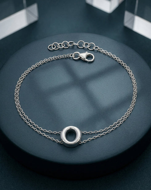Rhodium Plated Double Chain Halo Bracelet