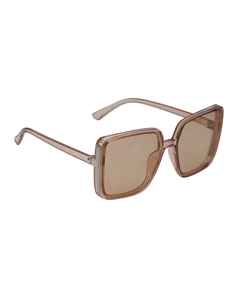Women Nude & Silver Toned UV Protected Clear Lens Oversized Sunglasses