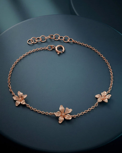 18kt Rose Gold Plated Floral Charm Bracelet