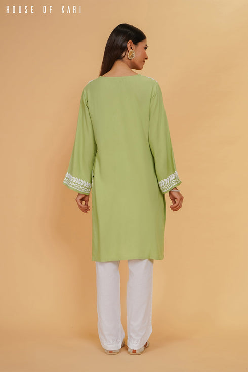 Tarini in Rayon Chikankari Medium Kurta In Pista Green