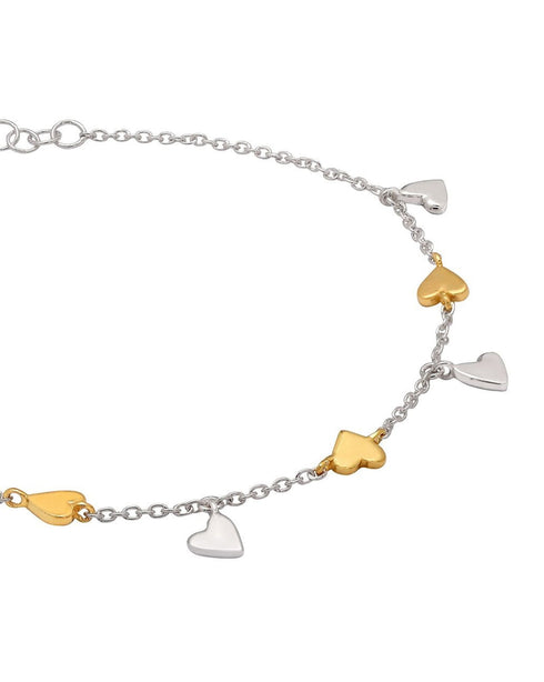 925 Sterling Silver Rhodium Plated Heart Charm Bracelet