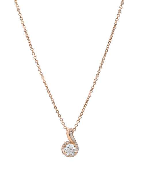 18KT Rose Gold Plated CZ Solitaire Swirl Pendant with Chain
