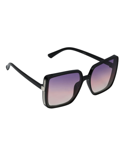 Women Black & Silver Toned UV Protected Gradient Lens Oversized Sunglasses