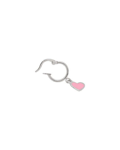 925 Sterling Silver Rhodium Plated Dangling Heart Enamel Hoop Earring