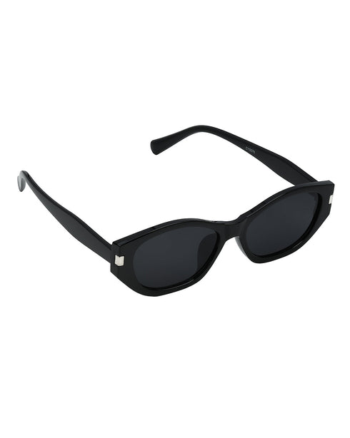 Women Black & Silver Toned UV Protected Black Lens Oval Sunglasses