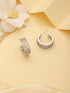 White Rhodium AD Studded C Shaped Minimal Bali Studds Earrings