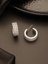 White Rhodium AD Studded C Shaped Minimal Bali Studds Earrings