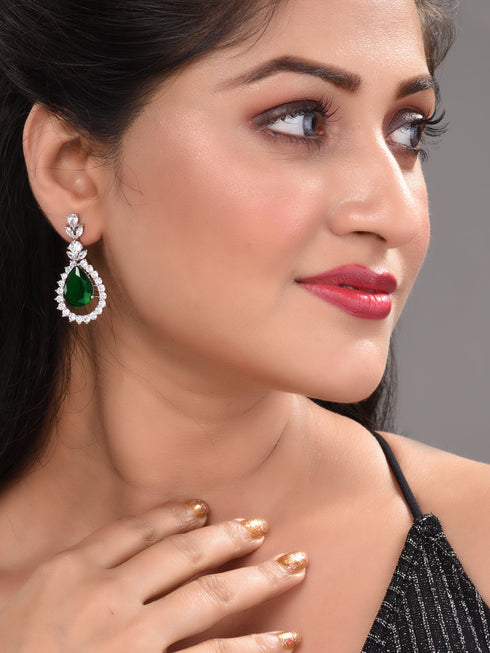 Silver Plated Green drop Earrings