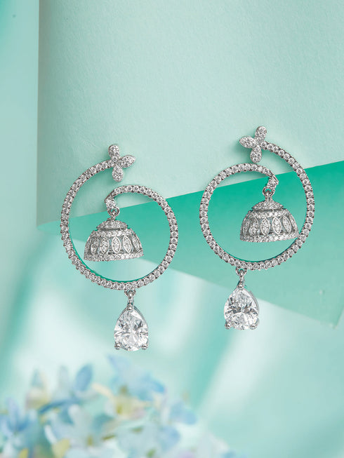 925 Sterling Silver Rhodium Plated Chandbali Drop Earrings