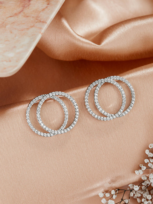 925 Sterling Silver Rhodium Plated Entwined Circles Stud Earrings