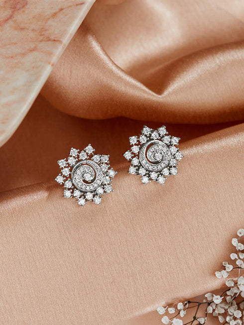 925 Sterling Silver Cubic Zirconia Flora Circle Studds Earrings
