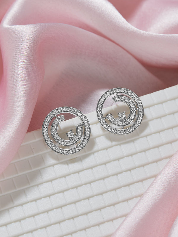 925 Sterling Silver Cubic Zirconia Concentric Circle Studds Earring