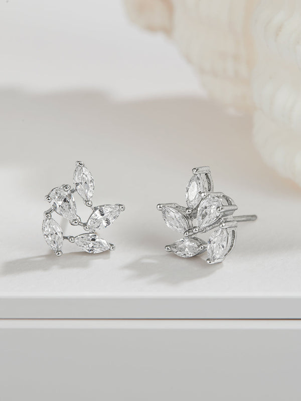 925 Sterling Silver Rhodium Plated Marquise CZ Solitaire Studds Earrings