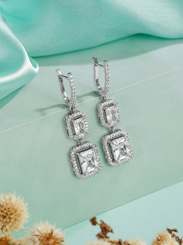 925 Sterling Silver Rhodium Plated Drop Dangler Bali Hoop Earrings