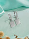 925 Sterling Silver Rhodium Plated Square Drop Bali Hoop Earrings