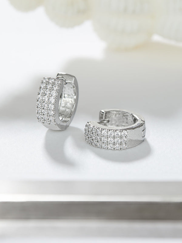 925 Sterling Silver Rhodium Plated CZ Studded Small Hoop Earrings
