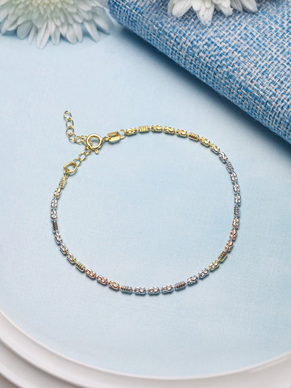 925 Sterling Silver Dual Toned Ball Chain Adjustable Bracelet