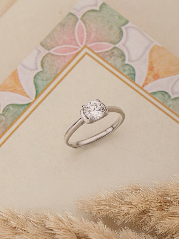 925 Sterling Silver AD Studded Engagement Minimal Adjustable Finger Ring