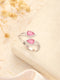 925 Sterling Silver Rhodium Plated Pink AD Studded Contemporary Adjustable Finger Ring For Her