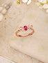 925 Sterling Silver Red Ruby Studded Rose gold Plated Cherry Bow Adjustable Finger Ring
