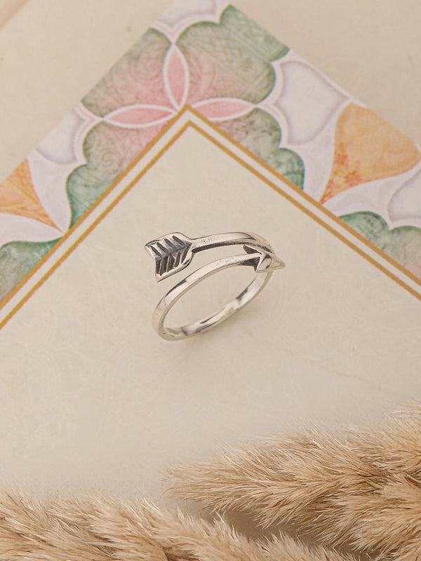 925 Sterling Silver Oxidised Dailywear Minimal Trendy Arrow Adjustable Finger Ring