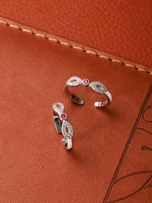 925 Sterling Silver Red AD Studded Bow Shaped Minimal Toe Rings