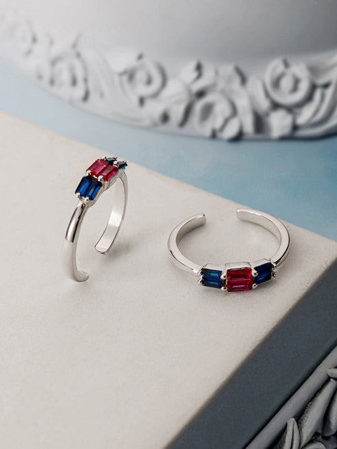 925 Sterling Silver CZ Studded Colorful Toe Rings