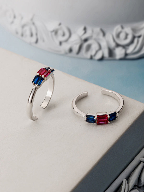 925 Sterling Silver CZ Studded Colorful Toe Rings