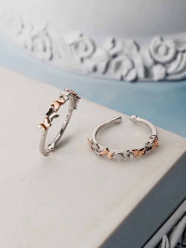 925 Sterling Silver Dual Toned Designer Butterfly Toe Rings