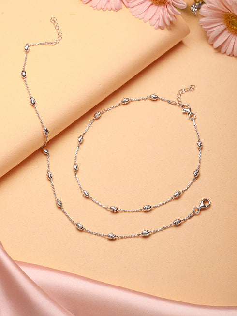 925 Sterling Silver Ball Chain Delicate Designer Minimal Anklet Pair