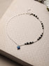 925 Sterling Silver Black Beads Trendy Minimal Evil Eye Charm Anklet